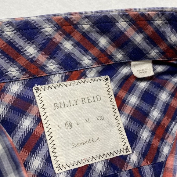 Billy Reid John Standard Cut Plaid Long Sleeve Button Shirt (Blue/White/Orange) - Picture 15 of 16